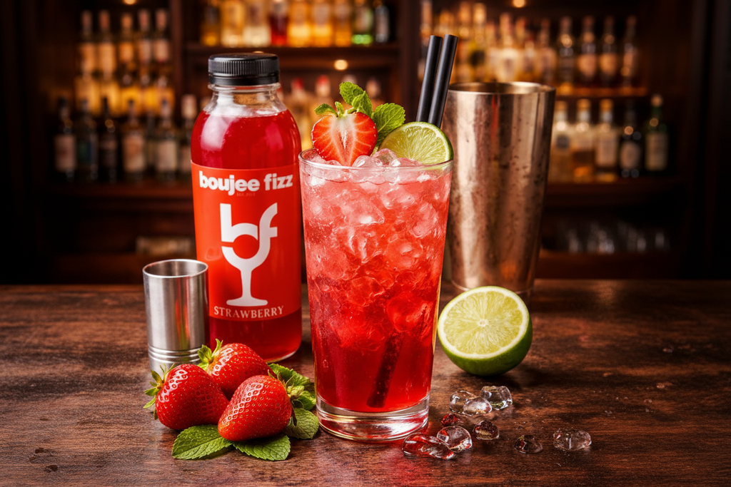 Strawberry  & Orange Puree Infused Fruit Syrup, Cocktails, Daiquiri, Smoothies, Cooking, Baking and Desserts, Milkshakes,Alcohol Free,500ml,Boujee Fizz