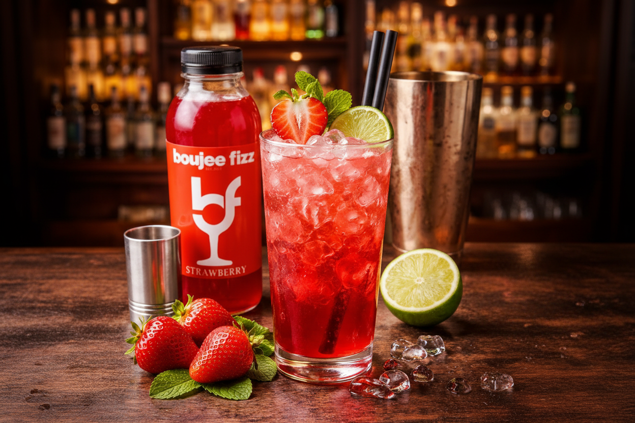 Boujee Fizz – Strawberry Premium Drinks Mixer (Case of 12 Bottles) | For Cafés, Bars & Events Premium Mixer for Cocktails, Mocktails &Professional Drinks Mixer for Cafés, Bars & Hospitality Spritz